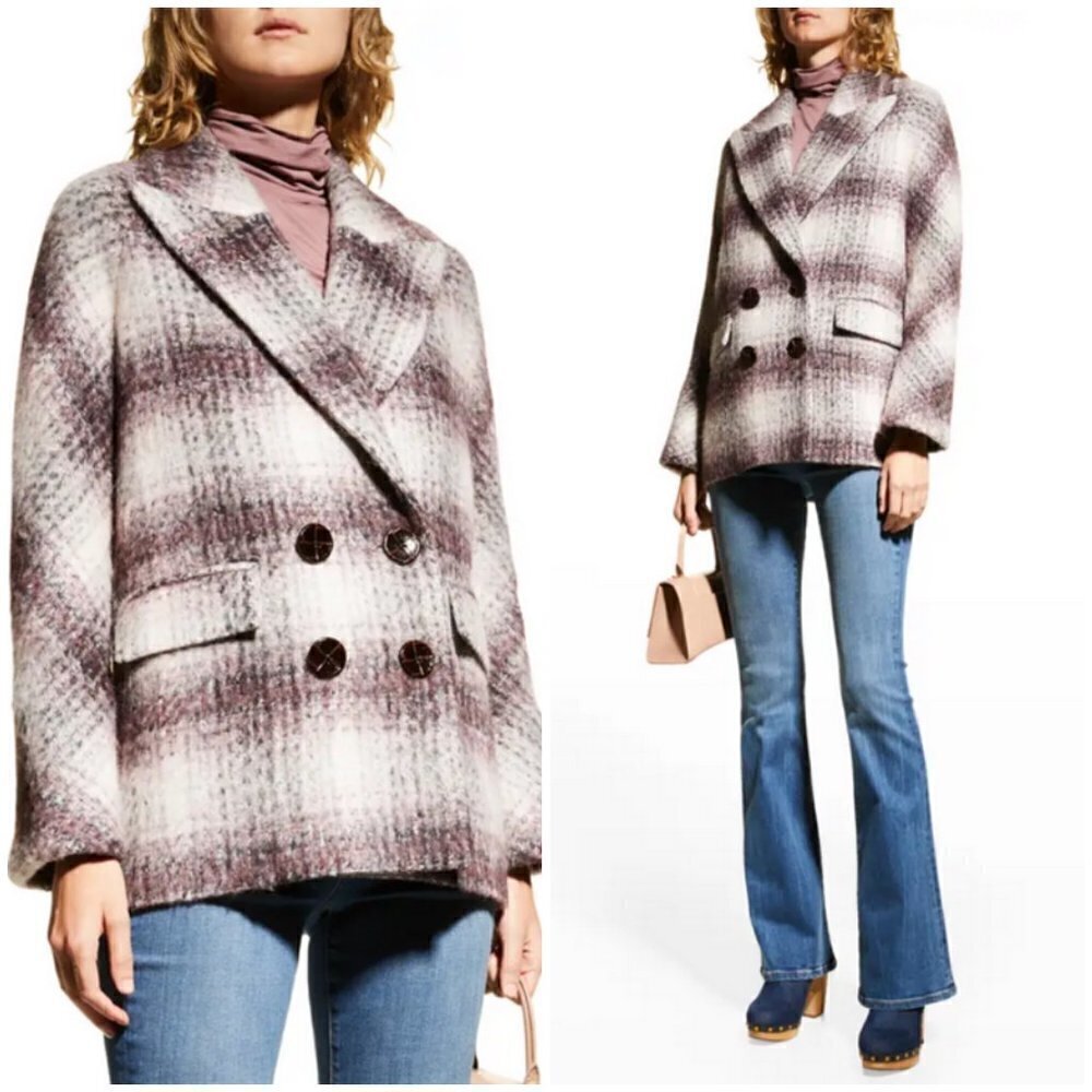 💕VERONICA BEARD💕 Deena Plaid Double-Breasted Dickey Coat ~ Bordeaux Large NWOT